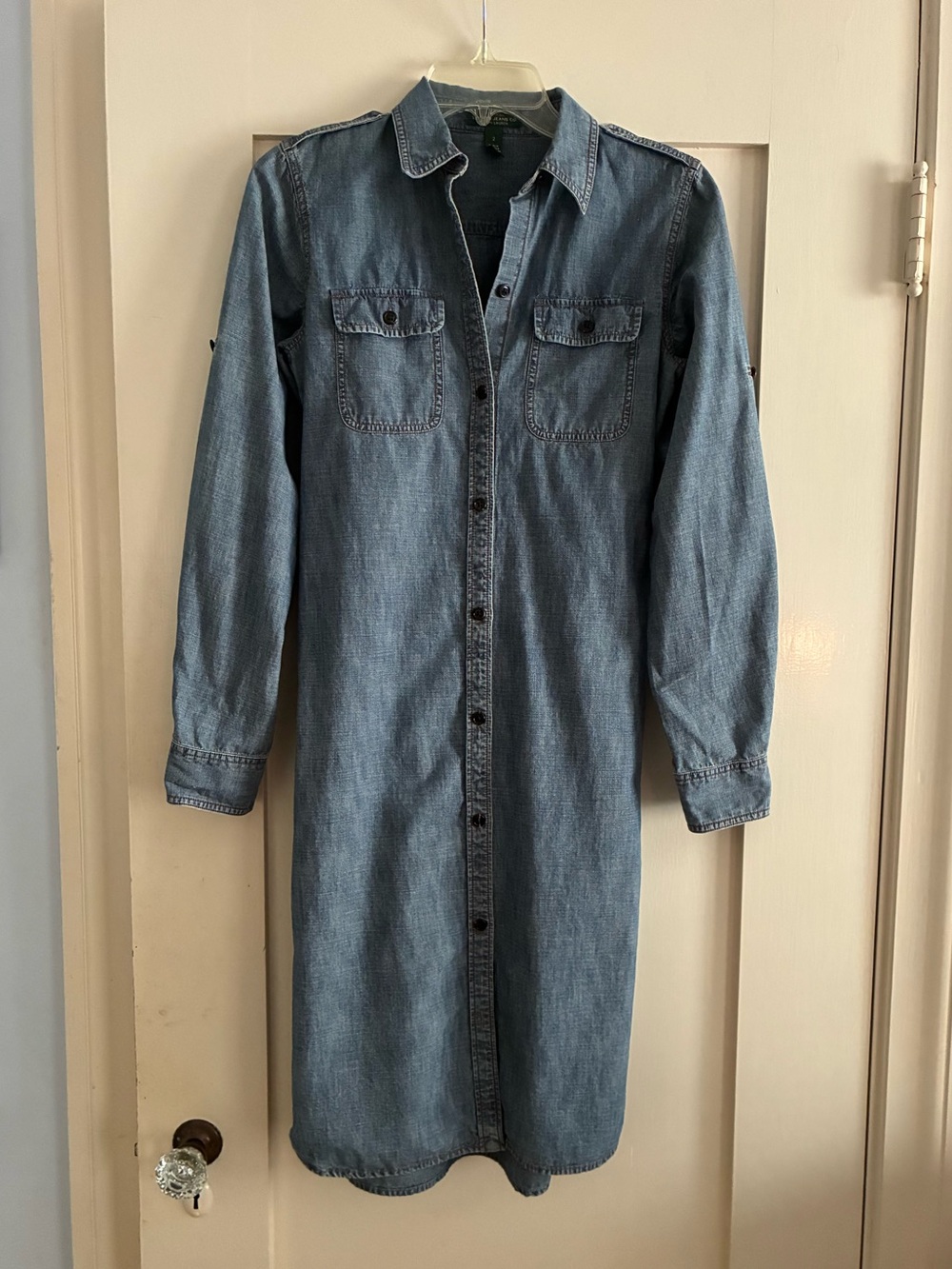 LRL Size 2 Ralph Lauren Jeans Denim 100% Cotton Blue Jean Button Shirt Dress
